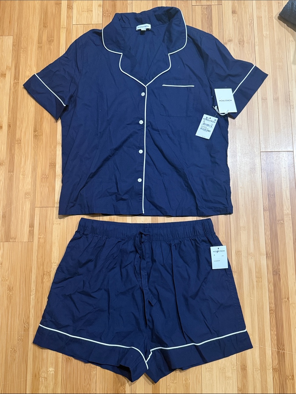 Nordstrom Navy Pajama Short Set with White Piping